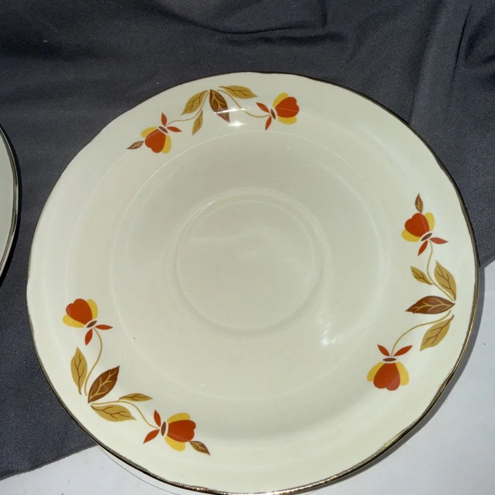 4 Vtg  Jewel Tea Autumn Leaf Saucers ~ Superior Hall Quality Dinnerware ~